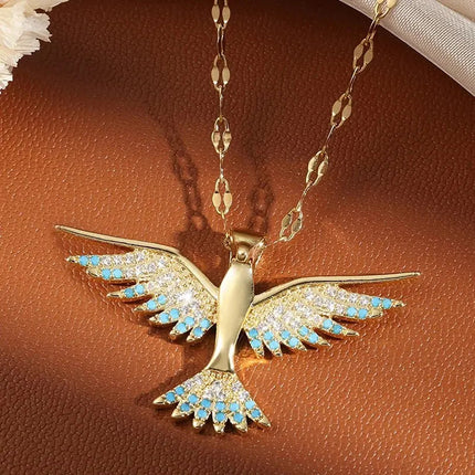 Trendy Phoenix Stainless Steel Cubic Zirconia Necklaces For Women Men Gold Color Metal Crystal Necklace Party Everyday Jewelry PlatiNum