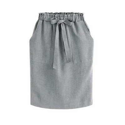 Elegante Gonna Midi Verde in Cotone da Donna, Stile Matita per Ufficio, Vita Elastica con Dettaglio Fiocco, Primavera Estate 2026
