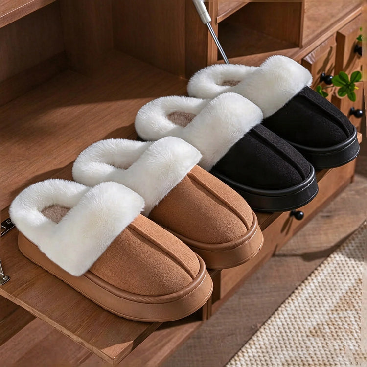 Winter Soft Fluffy Thick Soled Warm Slippers Women's Comfortable Living Room Fuzzy Lined Shoes Faux Suede Home Pantuflas Mujer