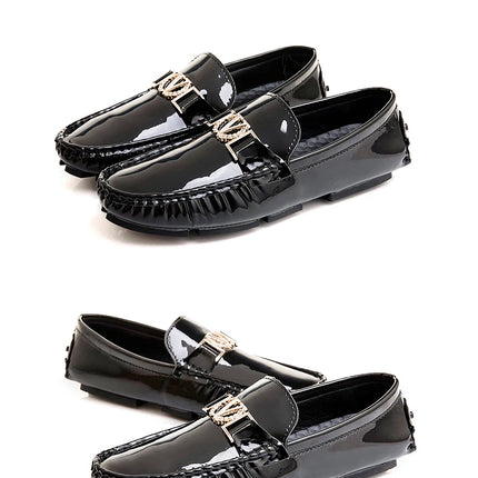 Scarpe a cuffia da uomo, scarpe slip-on primaverili ed estive, scarpe da uomo alla moda in pelle verniciata stile coreano, scarpe pigre basse, scarpe casual, fatte a mano