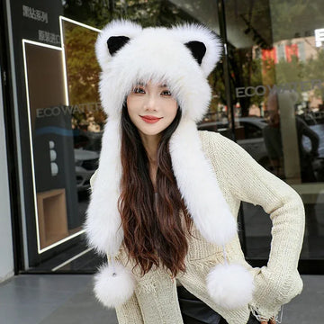 Women's Winter Hats Fox Fur Flight Hats Ushanka Hats For Women Winter Outdoor Windproof And Warm Plush Outdoor Hats For Skiing