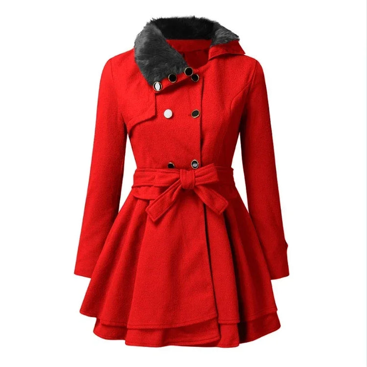 Women's Autumn Winter Slim Long Wool Sherpa Coats Double Breasted Padded Blends Jackets Solid Cashmere Coat England Style Trench