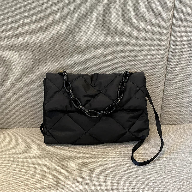 Yogodlns Large Capacity Crossbody Square Bags Casual Chain Women Underarm Bags Fashion Quilted All-match Winter Simple Shopping