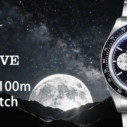 ADDIESDIVE Luxury Mens Watch New AD2558 VK64 Quartz Chronograph Stainless Steel Blue Sandstone Dial Luminous 100M Waterproof