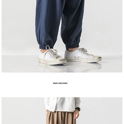 Pantaloni Harem in cotone e lino Pantaloni estivi larghi in tinta unita stile giapponese Pantaloni leggeri comodi e traspiranti casual da uomo