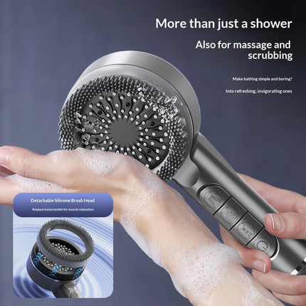 Soffione doccia autopulente a 4 modalità con spazzola in silicone, arresto acqua con un tasto, massaggio ad alta pressione, soffione in ABS con filtro