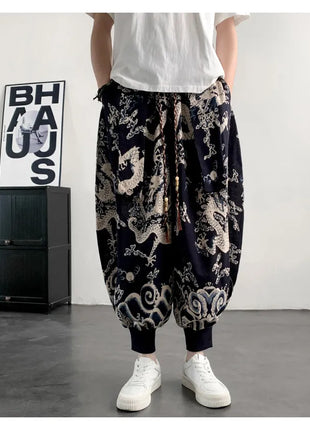 Men's Summer Pants 2026 Lightweight Thin Cotton Comfortable Beach Trousers, Loose Casual Hip Hop Printed Pants, Fashion Oversized Jogger Pants