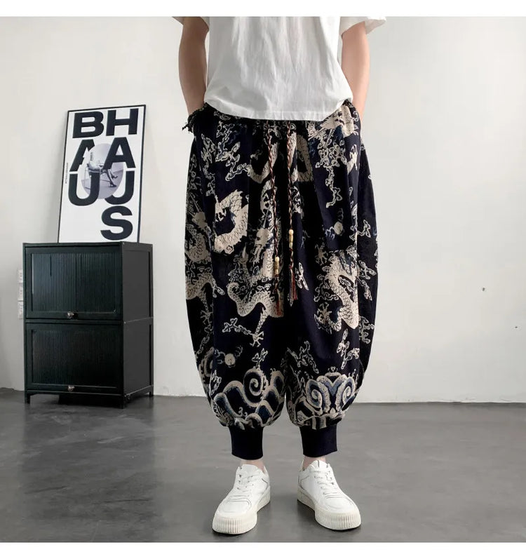 Pantaloni Estivi da Uomo 2026 in Cotone Leggero Sottile Comodi da Spiaggia, Pantaloni Larghi Casual Hip Hop Stampati, Pantaloni Jogger Oversize alla Moda