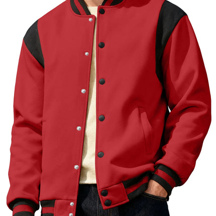Men Color Block Varsity Jacket Fleece Lined Long Sleeve Button Baseball Coat Retro Swag Streetwear Casual Outerwear Y2K Clothes