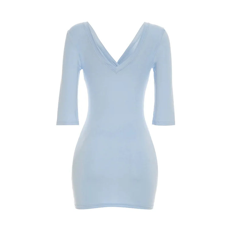 Abito Mini da Donna Tsiisd Blu con Scollo a V Profondo, Vestito Aderente Elegante per Ufficio, Estiv