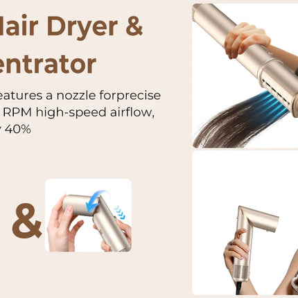 UKLISS 643 Champagne Color 8-in-1 Hot Air Styler Set, Detachable Multi Functional Hair Styling Tool, Hair Dryer, Curling Wand, Straightening Brush & Flat Iron All in One, Foldable Rotatable Auto Curler for Quick Drying, Smoot
