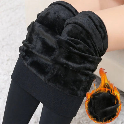 Women Winter Thermal Warm Thick Pantyhose Fluff Lined Stretch Slim Leggings Pants PlatiNum