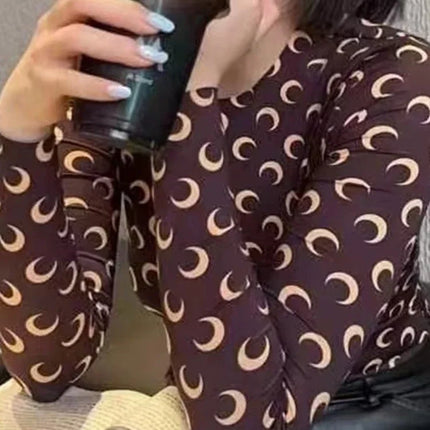 Nuova Maglietta Donna in Rete Stampata, Moda Primavera-Autunno, Casual a Maniche Lunghe, Protezione Solare, Strato Interno in Seta Ghiacciata