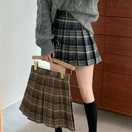Preppy Style Plaid Pleated Skirt Women Fall Winter High Waist Woolen Mini Skirt Japanese School Uniforms Kawaii Y2K Jk Skirts PlatiNum