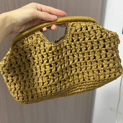 Fashion Straw Clip Shell Clutch Bag for Women Designer Paper Woven Handbags Casual vintage Handmade Summer Beach Bag 2025 PlatiNum