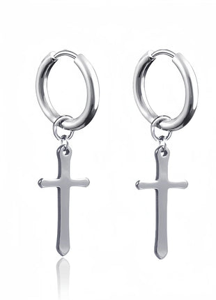 Long Hanging Crosses Leaves Pendants Hoops Woman Earrings Man Vintage Stainless steel Hip Hop Ear Piercing Jewelry Accessories PlatiNum