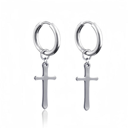 Long Hanging Crosses Leaves Pendants Hoops Woman Earrings Man Vintage Stainless steel Hip Hop Ear Piercing Jewelry Accessories PlatiNum