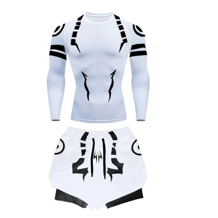 Anime Jujutsu Kaisen Set di compressione Tuta da fitness per uomo Camicia di compressione 3D ad asciugatura rapida + Pantaloncini da palestra Corsa Allenamento Abbigliamento sportivo platinumshop