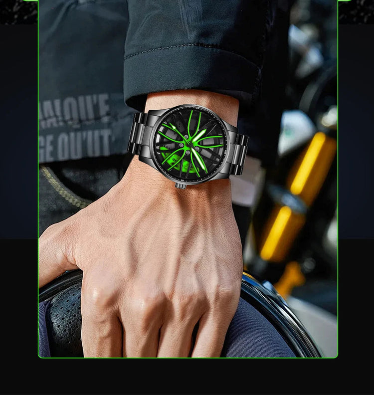 Orologio da Uomo LIGE di Lusso al Quarzo, Sportivo, Impermeabile, in Acciaio Inossidabile, Luminoso, con Quadrante a Forma di Ruota d'Auto, Elegante Orologio da Uomo per Affari platinumshop