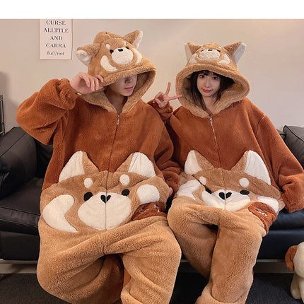 DAIMELU cartoon pajamas men's winter coral fleece flannel thickened warm male loungewear suit sleepwear one set girl nightwear