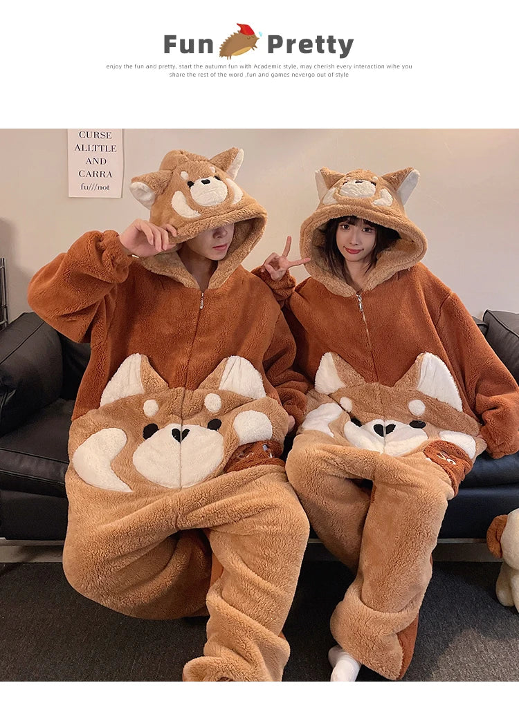 DAIMELU cartoon pajamas men's winter coral fleece flannel thickened warm male loungewear suit sleepwear one set girl nightwear