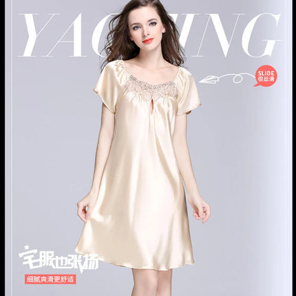 Women's Ice Silk Casual Silk Pajamas Sexy Lace Short Sleeve Women's Summer Pajamas Homewear