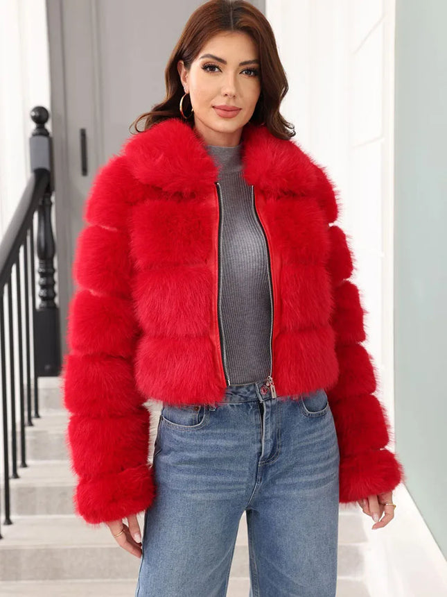 ZADORIN 2025 Chic Winter Fur Coats Woman Spliced Cropped Fluffy Faux Fur Jacket Woman Lapel Zipper Fox Fur Faux Coat Y2K Clothes