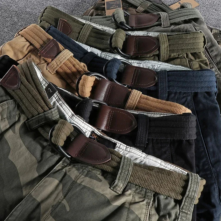 Heavyweight Camouflage Pants Men Clothing Multi-pockets Solid Color Patchworked Outdoor Trousers Retro Cargo Casual Wear Jogger
