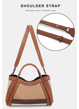 Borsa Tote in Tessuto a Righe con Bordi in Ecopelle, Manico Largo, Borsa a Spalla Grande per Uso Quotidiano e Pendolarismo