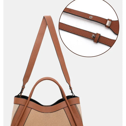 Borsa Tote in Tessuto a Righe con Bordi in Ecopelle, Manico Largo, Borsa a Spalla Grande per Uso Quotidiano e Pendolarismo