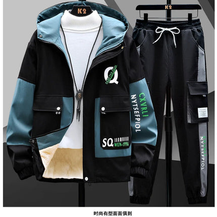 Winter Outfits Men Thick Warm Tracksuit Set Men Fashion Clothing SportswearJacket Pants 2 Piece Fleece Lined Sets