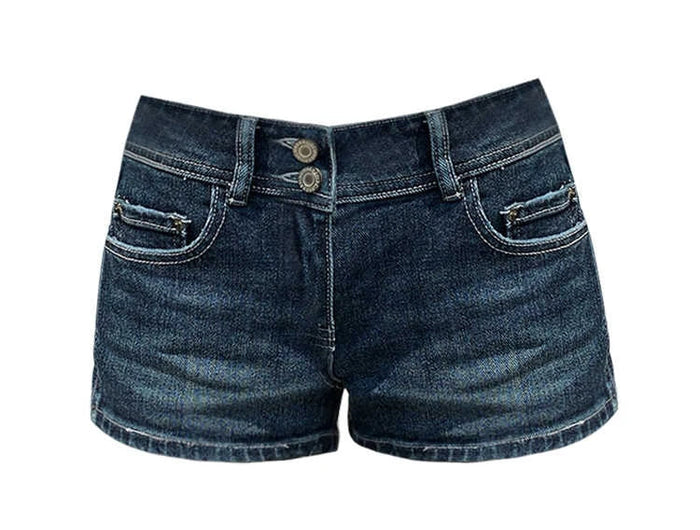 Summer Women Low Rise Jean Shorts Y2K 2000s Kpop Denim Hot Pants Grunge Harajuku American Retro Tide Cyber Punk Harajuku Chic PlatiNum