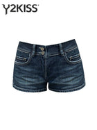 Summer Women Low Rise Jean Shorts Y2K 2000s Kpop Denim Hot Pants Grunge Harajuku American Retro Tide Cyber Punk Harajuku Chic PlatiNum