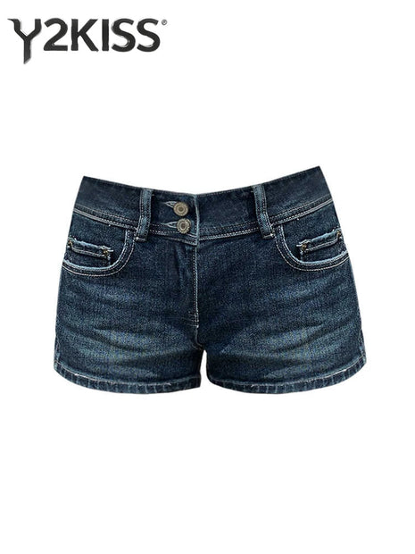 Summer Women Low Rise Jean Shorts Y2K 2000s Kpop Denim Hot Pants Grunge Harajuku American Retro Tide Cyber Punk Harajuku Chic PlatiNum