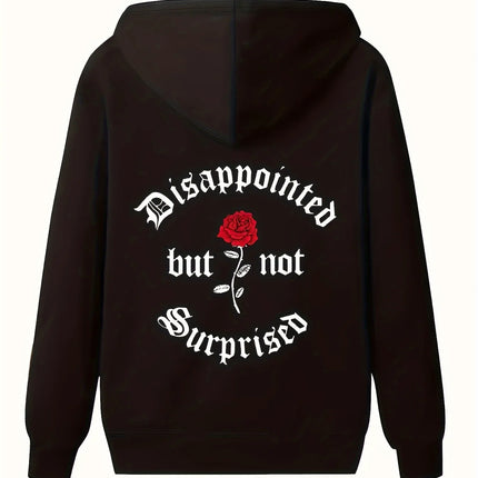 Women's "Disappointed But Not Surprised" Hoodie Hip Hop Sports Casual Streetwear Rose Print Pullover Sweatshirt Tops