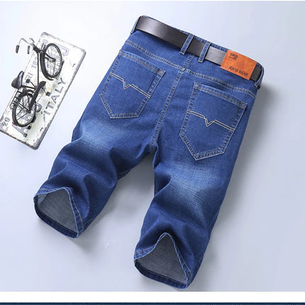 2026 Pantaloncini Casual da Uomo in Denim Cotone Elastico Dritti di Alta Qualità al Ginocchio Jeans Classici Vintage Moda Blu