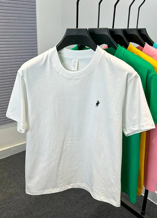 T-shirt homme col rond manches courtes 100 % pur coton, vente chaude, marque de luxe, été, broderie exquise, poney, haut respirant
