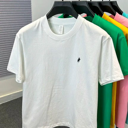 Men's Round Neck Short Sleeve 100% Pure Cotton T-shirt Hot Sale Luxury Brand Summer Exquisite Embroidery Pony Breathable Top
