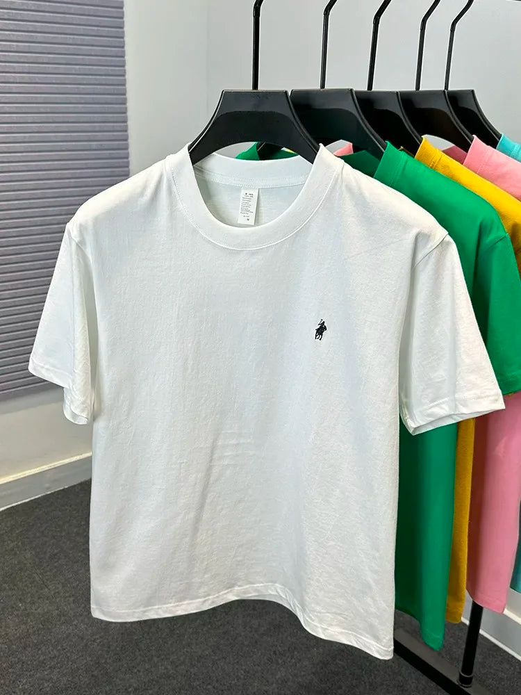 T-shirt da uomo girocollo manica corta in puro cotone 100% vendita calda marchio di lusso estate squisito ricamo pony top traspirante
