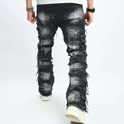 Denim Pants Men Ripped Distressed Washed Fashion Designer Male Denim Trousers Street Style Men's Slim Biker Jeans PlatiNum