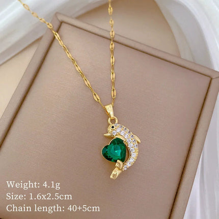 EILIECK 316L Stainless Steel Shine Cubic Zirconia Swan Pendant Necklace Gold Color Texture Metal Personalized Jewelry Neck Chain PlatiNum