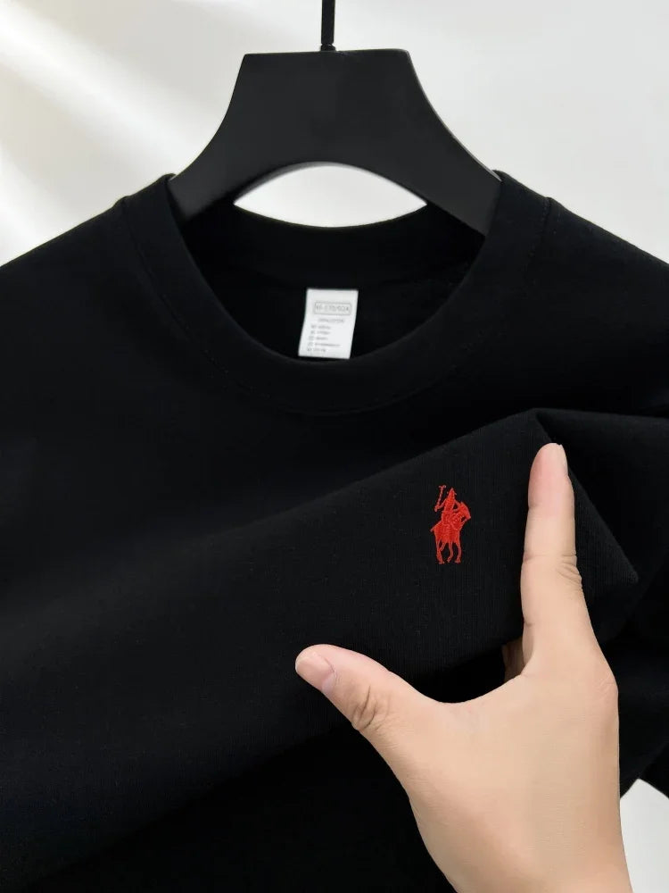 T-shirt da uomo girocollo manica corta in puro cotone 100% vendita calda marchio di lusso estate squisito ricamo pony top traspirante