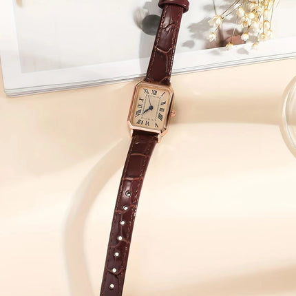 Orologio al quarzo con puntatore rettangolare Casual orologio da polso analogico in pelle PU retrò moda roma per donna e ragazza platinumshop