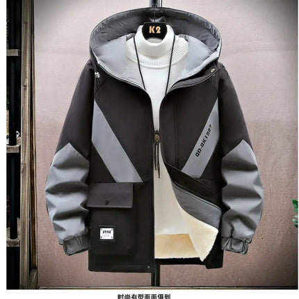 Winter Tracksuit Men Warm Sports Printed Thick Suit Mens Casual Hooded jacket+Pants Sweatsuit Male 2 Piece Sportswear