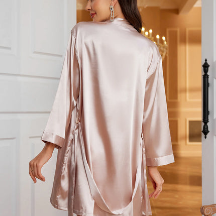 Pigiama da donna con bordi in pizzo satinato Set pigiama sexy e accogliente in due pezzi da indossare per la casa per l'autunno/inverno