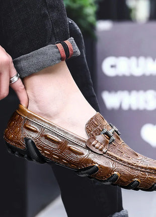 Scarpe Casual da uomo in vera pelle stile coccodrillo mocassini per scarpe comodi da uomo scarpe da uomo Casual Slip on semplici scarpe da guida