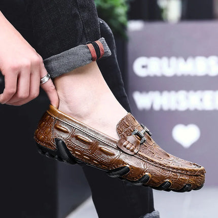 Scarpe Casual da uomo in vera pelle stile coccodrillo mocassini per scarpe comodi da uomo scarpe da uomo Casual Slip on semplici scarpe da guida