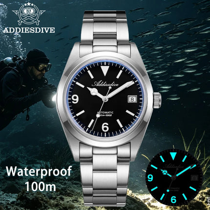 ADDIESDIVE AD2556 Men Luxury Automatic Watch ST2130 Movement 36mm Explorer Style Sapphire Bubble Crystal BGW9 Luminous 100M Wate