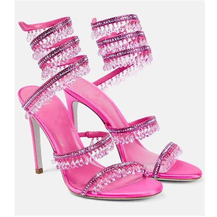 Sandali Crystal Wrap da Donna Estivi 2026, Scarpe da Sposa con Tacco Alto, Scarpe da Festa, Sandali con Cinturino alla Caviglia, Scarpe Designer con Tacco a Spillo