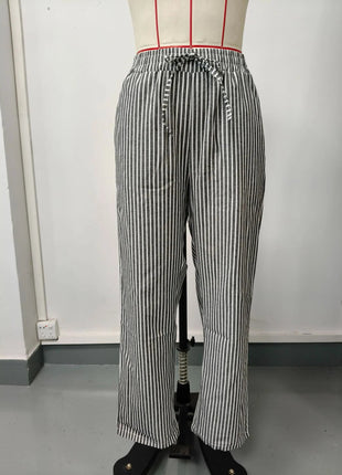 Pantaloni casual con coulisse in vita elastica stampata a righe larghe alla moda da donna europea e americana transfrontaliera estiva platinumshop
